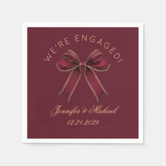 Serviette En Papier We're engaged Engagement party Red Bow luxury (Devant)
