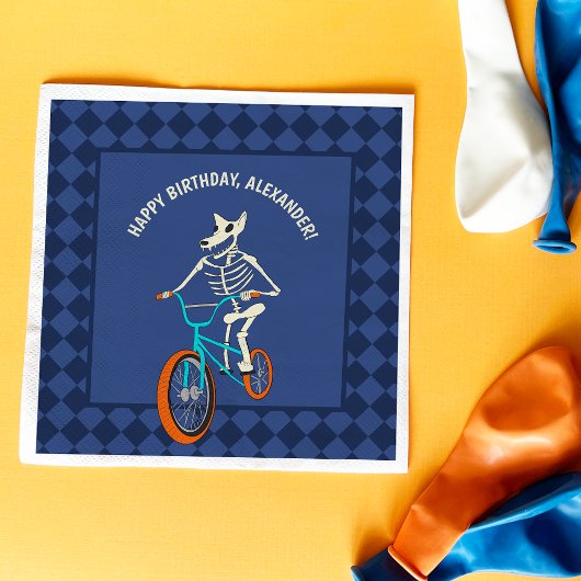 Serviette En Papier Werewolf Skeleton on a BMX Bike Personalized