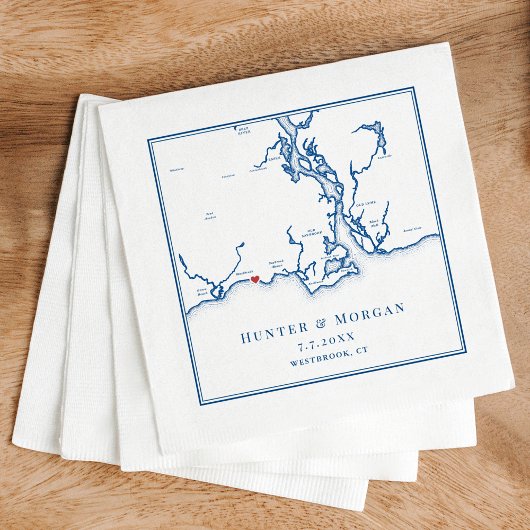Serviette En Papier Westbrook CT Map Élégant Mariage bleu marine