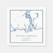 Serviette En Papier Westbrook CT Map Élégant Mariage bleu marine (Devant)