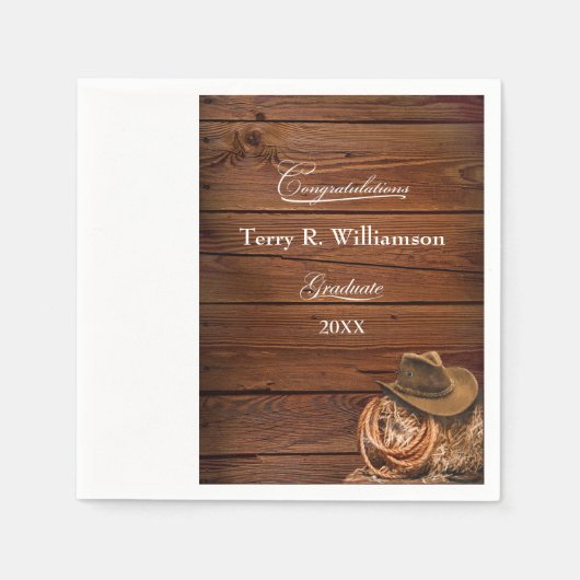 Serviette En Papier Western Casquette et Lasso Graduation Party (Devant)
