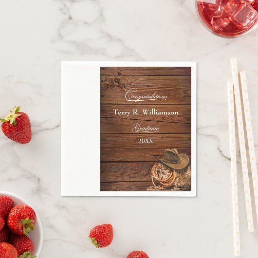 Serviette En Papier Western Casquette et Lasso Graduation Party
