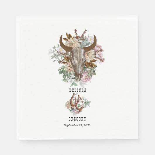 Serviette En Papier Western Country Cowboy Boho Cow Mariage crâne (Devant)