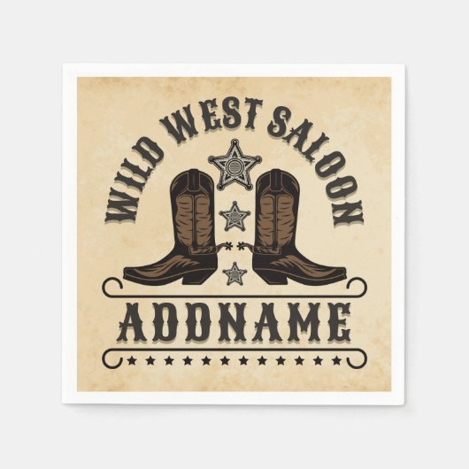 Serviette En Papier Western Cowboy Boots AJOUTER LE NOM Sheriff Spurs (Devant)