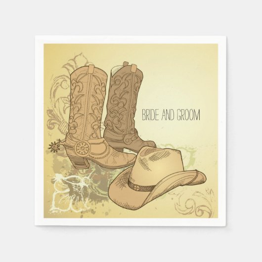 Serviette En Papier Western Cowboy Casquette Boots (Devant)