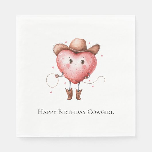 Serviette En Papier Western Cowgirl Heart with Cowboy Hat Birthday (Devant)