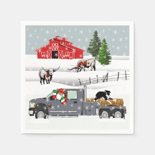 Serviette En Papier Western Farm Ranch Père Noël Cattle and Dog (Devant)