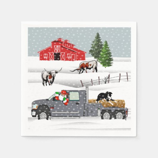 Serviette En Papier Western Farm Ranch Père Noël Cattle and Dog (Devant)