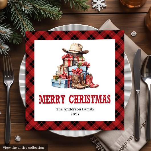 Serviette En Papier Western holiday napkins with buffalo plaid accent
