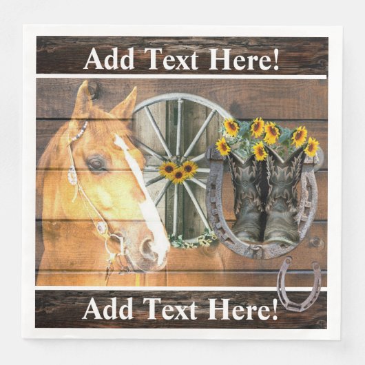 Serviette En Papier Western Horse Wagon Wheel Horseshoe Cowboy Boots P (Devant)