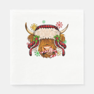 Serviette En Papier Western Joyeux Noël Highland Cow Xmas Farm Ani