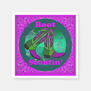 Serviette En Papier Western Party Cowboy Boot Scootin' Dance Purple