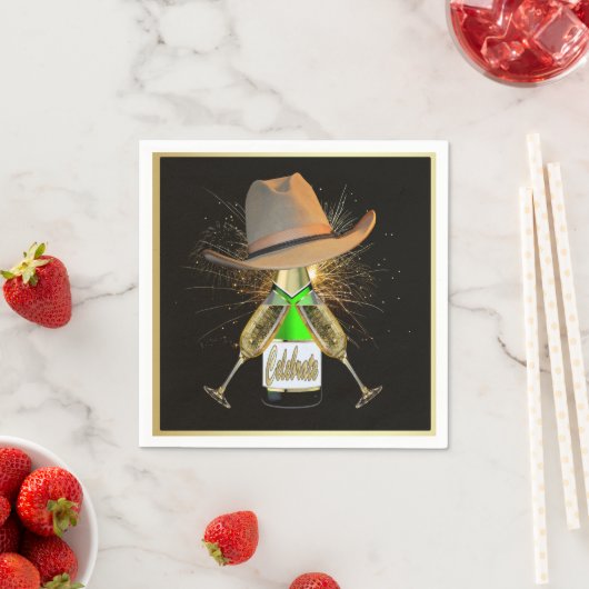 Serviette En Papier Western Party Cowboy Casquette Champagne Frieworks (En situation)