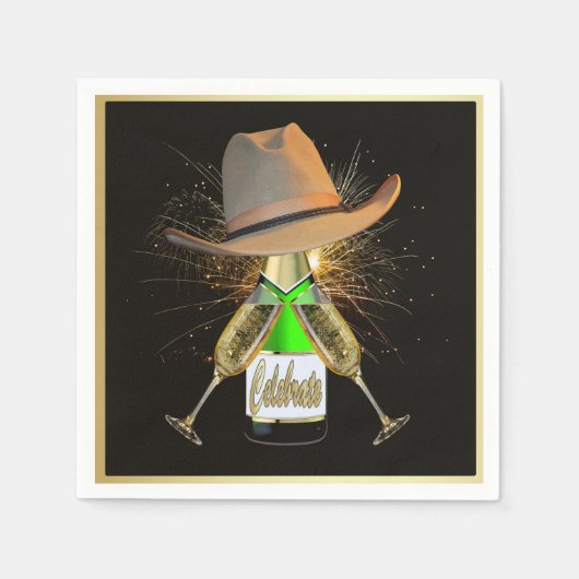 Serviette En Papier Western Party Cowboy Casquette Champagne Frieworks (Devant)