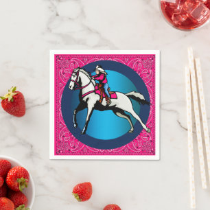 Serviette En Papier Western Party Cowgirl Kid Riding Cheval Bandana