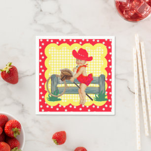 Serviette En Papier Western Party Little Cowgirl Sur Bâton Cheval Napk