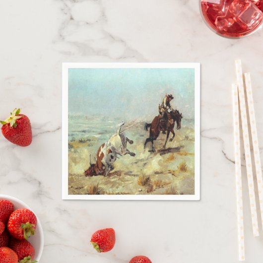 Serviette En Papier Western Party Napkins Cowboy Roping A Steer (En situation)