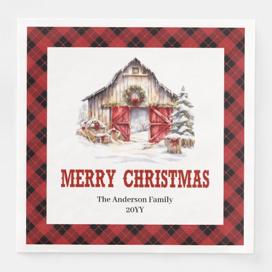 Serviette En Papier Western Ranch Style Buffalo Plaid Xmas Napkins (Devant)