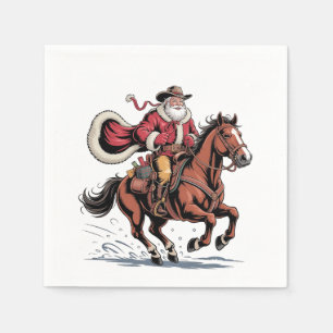 Serviette En Papier Western Riding Rodeo Horse Cowboy Père Noël Noël