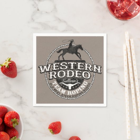 Serviette En Papier Western Rodeo AJOUTER NOM Old West Steer Roping Ro (En situation)