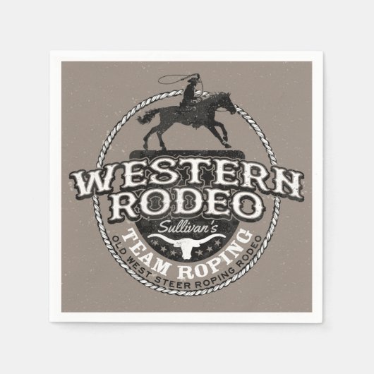 Serviette En Papier Western Rodeo AJOUTER NOM Old West Steer Roping Ro (Devant)