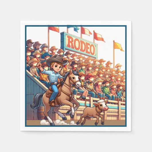 Serviette En Papier Western Rodeo Little Cowboy Roping (Devant)