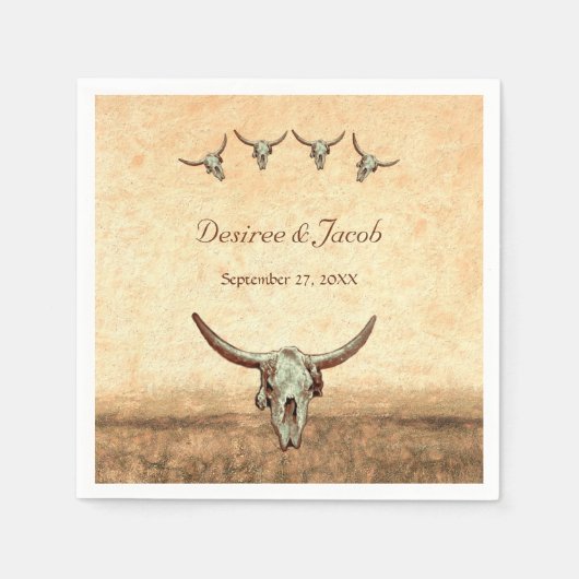 Serviette En Papier Western Rustic Mariage Pays Vache Taureau crâne (Devant)