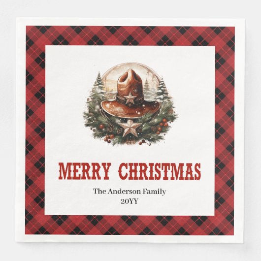 Serviette En Papier Western sheriff's badge red black Christmas napkin (Devant)
