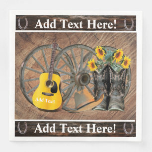 Serviette En Papier Western Wagon Wheel Guitar Cowboy bottes tournesol