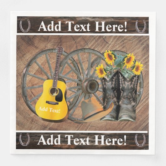 Serviette En Papier Western Wagon Wheel Guitar Cowboy bottes tournesol (Devant)