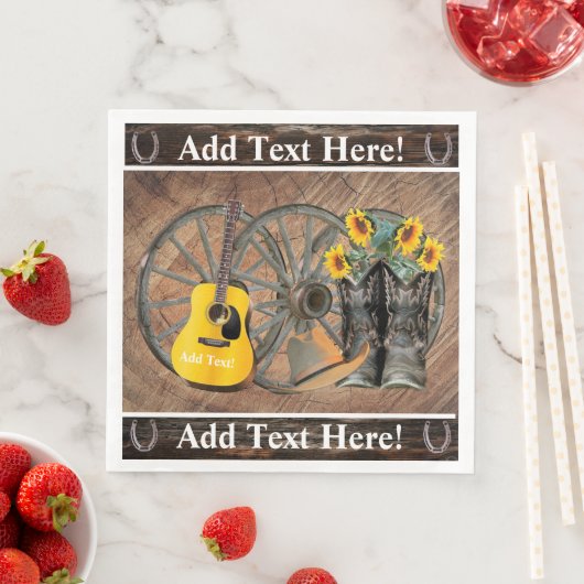 Serviette En Papier Western Wagon Wheel Guitar Cowboy bottes tournesol (En situation)