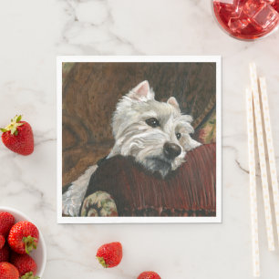 Serviette En Papier Westie sur canapé