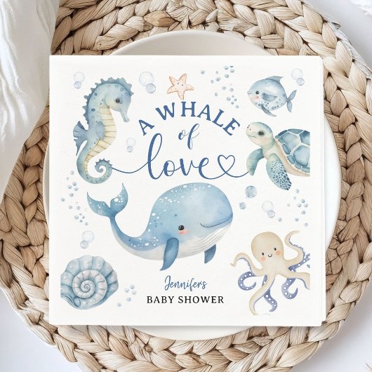 Serviette En Papier Whale Baby Shower Boy Blue Ocean Paper