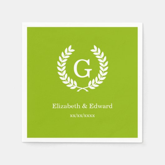 Serviette En Papier Wheat vert Laurel Wreath Initial Monogram (Devant)