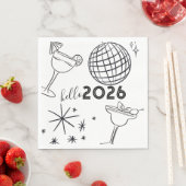 Serviette En Papier Whimiscal Doodles Hello 2026 New Years Gold (En situation)