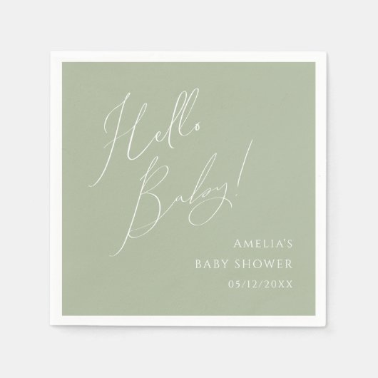 Serviette En Papier Whimsage Vert Hello Baby shower serviettes (Devant)