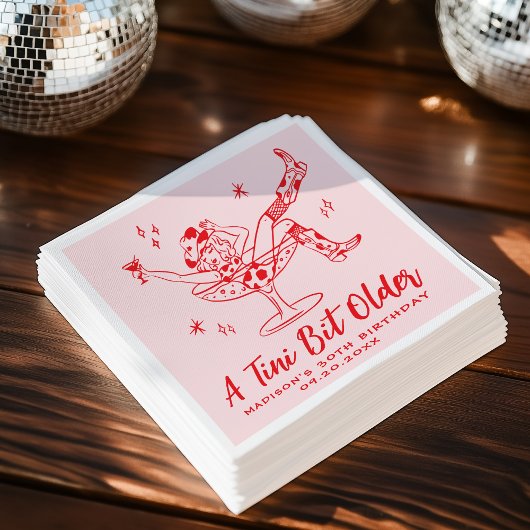 Serviette En Papier Whimsical A Tini Bit Anniversaire rose et rouge