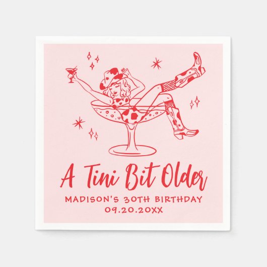 Serviette En Papier Whimsical A Tini Bit Anniversaire rose et rouge (Devant)