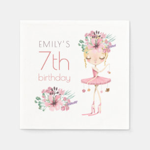 Serviette En Papier Whimsical Ballerina Floral 7ème anniversaire Fille