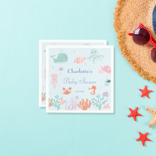 Serviette En Papier Whimsical Blue Ocean Animaux Baby shower Party