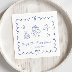 Serviette En Papier Whimsical Blue Wavy Frame Baby Boy Douche