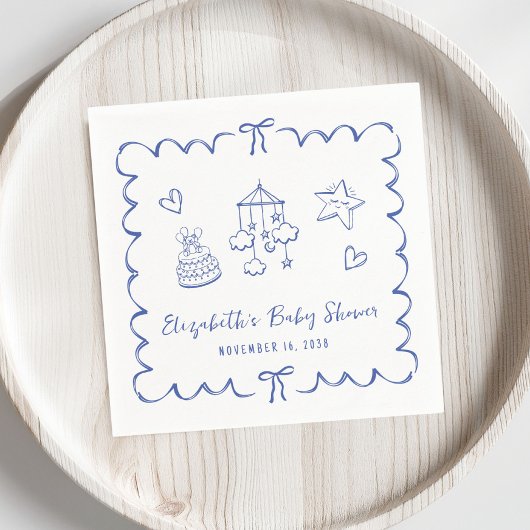 Serviette En Papier Whimsical Blue Wavy Frame Baby Boy Douche