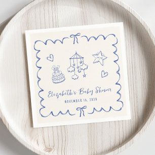 Serviette En Papier Whimsical Blue Wavy Frame Baby Boy Douche