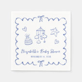 Serviette En Papier Whimsical Blue Wavy Frame Baby Boy Douche (Devant)