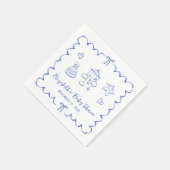 Serviette En Papier Whimsical Blue Wavy Frame Baby Boy Douche (Coin)