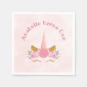 Serviette En Papier Whimsical Blush rose Unicorn Anniversaire (Devant)