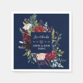 Serviette En Papier Whimsical Burgundy Blush Flowers Mariage bleu mari (Devant)
