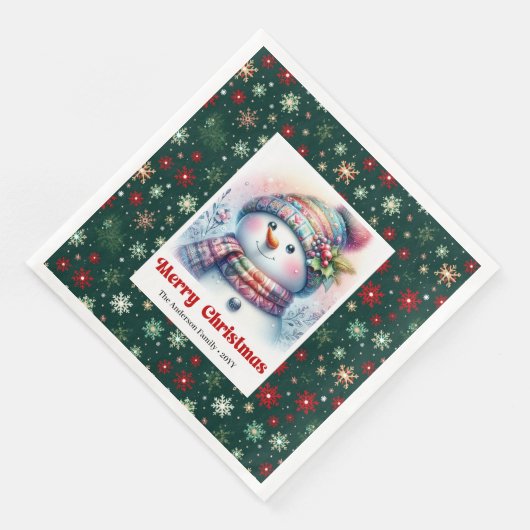 Serviette En Papier Whimsical cartoon snowman with snowflakes kids  (Coin)