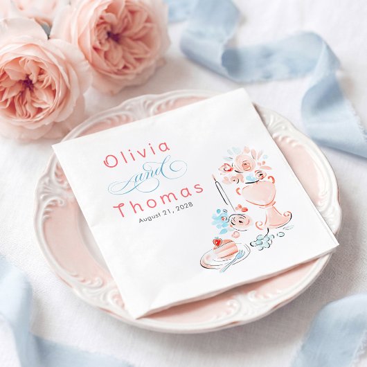 Serviette En Papier Whimsical Chic Elegant Hand Drawn Wedding