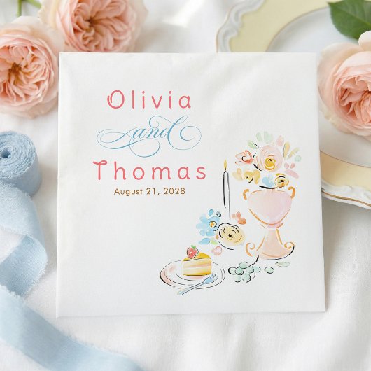 Serviette En Papier Whimsical Chic Elegant Hand Drawn Wedding